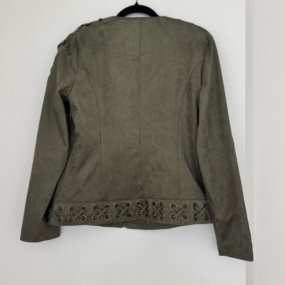 Boston proper green faux suede zip up grommet jacket - Picture 5 of 7